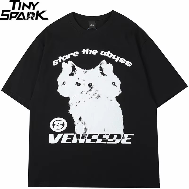 2025 New Streetwear Tshirt Hydra Cat Graphic T Shirt Men Cotton T-Shirt Hip Hop Loose Tops Tees Summer Short Sleeve Black White