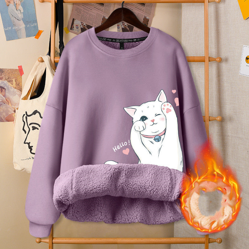 ArtsCloths Autumn and Winter Round Neck White Girly Jacket – Soft Casual Warm Outerwear for Women Arts Cloths