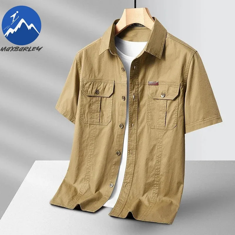 Summer Short Sleeve Shirt Men 100 Cotton Refreshing Breathable Sweat Absorbing Shirt Climbing Work Clothes Pocket Fishing Shirt Maxbarley To Tao Official Store