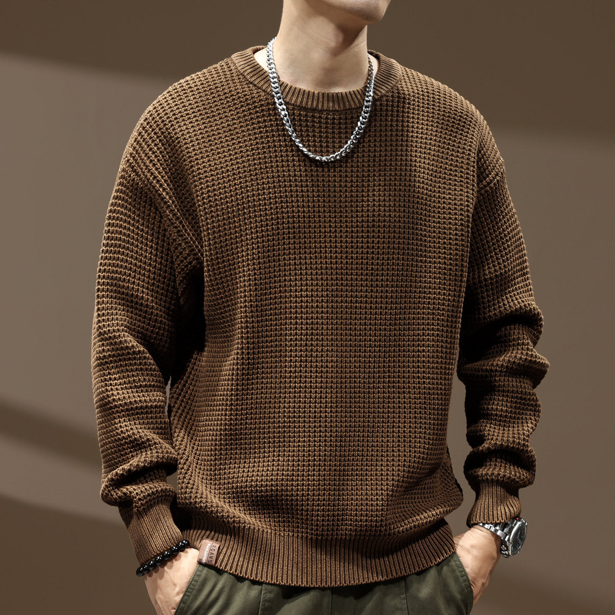 Men’s Loose Fit Thick Knit Sweater – Retro Round Neck Pullover | ArtsCloths - Arts Cloths